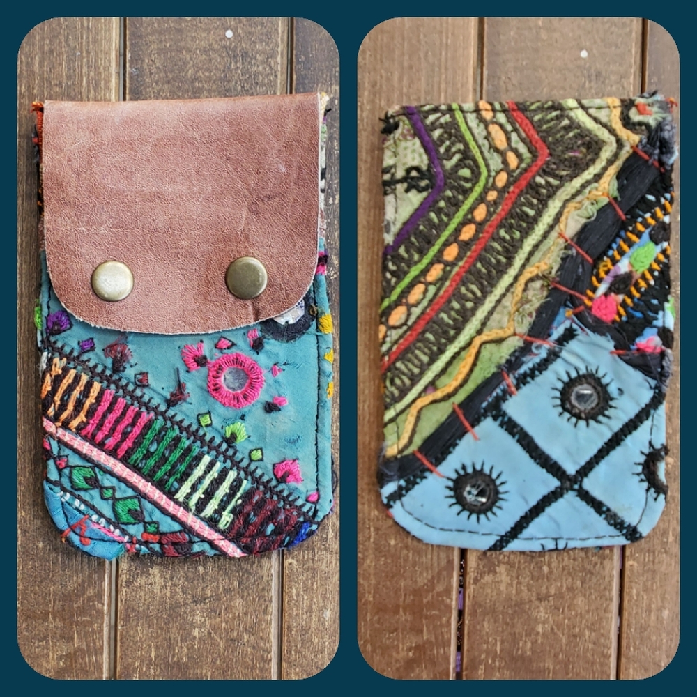 🫡🧀 Free People Boho Embroidered Repurposed vtg banjara hippie Wallet card case